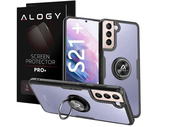 Etui Alogy Ring Holder Clear Armor do Samsung Galaxy S21 Plus czarne + Szkło Alogy
