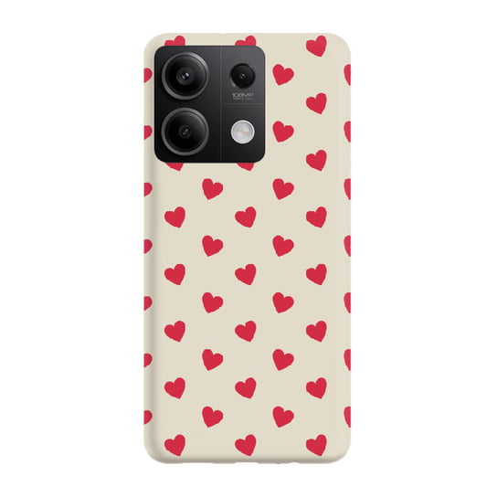 Etui beżowe matowe z nadrukiem Xiaomi Redmi Note 13 Pro 5G Serduszka czerwone PieceofCase