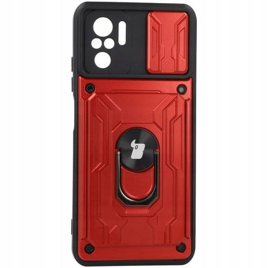 Etui Bizon Case Camshield Card Slot Ring Do Xiaomi Poco M5S / Redmi Note 10/10S, Czerwone Bizon