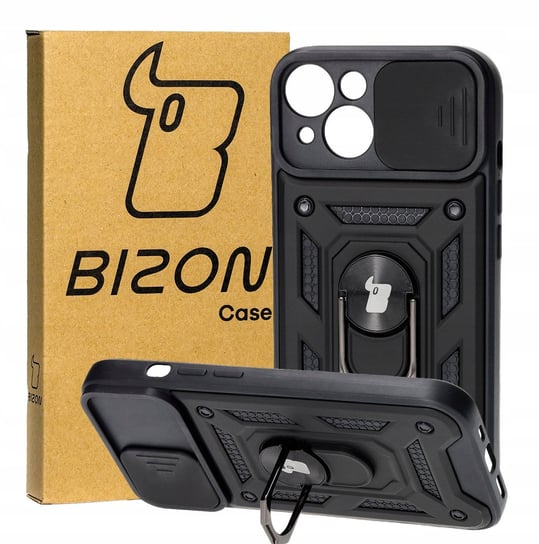 Etui Bizon Case CamShield Ring do iPhone 15, czarne Bizon