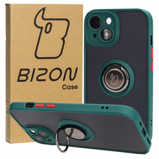 Etui Bizon Case Hybrid Ring do iPhone 15, ciemnozielone Bizon