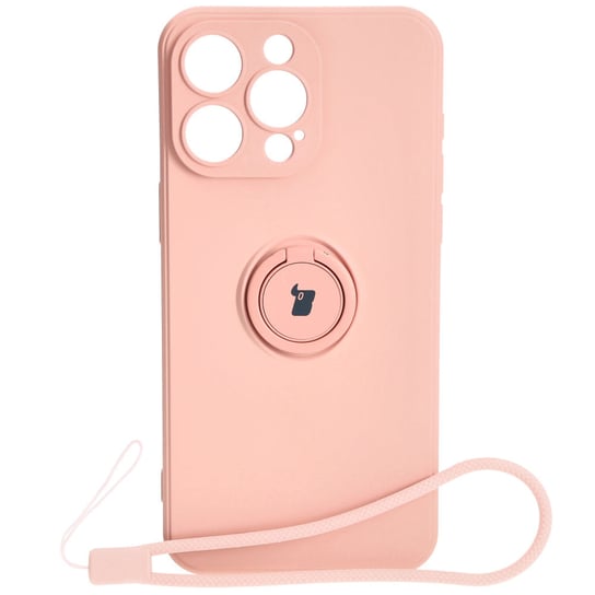 Etui Bizon Case Silicone Ring Sq do Apple iPhone 15 Pro Max, jasnoróżowe Bizon