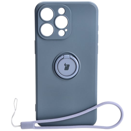 Etui Bizon Case Silicone Ring Sq do Apple iPhone 15 Pro Max, szare Bizon