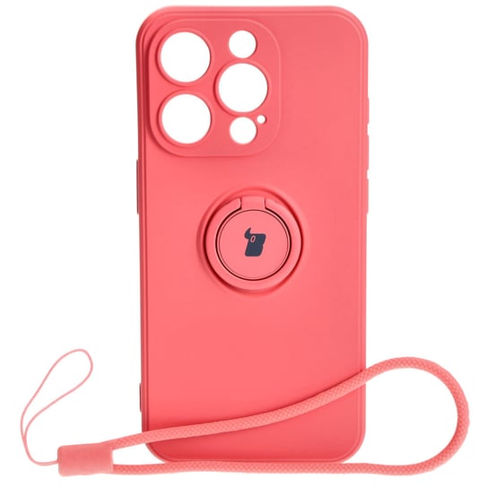 Etui Bizon Case Silicone Ring Sq do iPhone 15 Pro, brudny róż Bizon