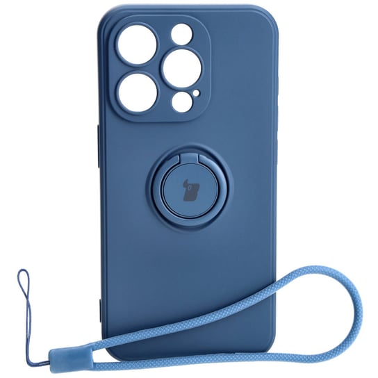 Etui Bizon Case Silicone Ring Sq do iPhone 15 Pro, granatowe Bizon