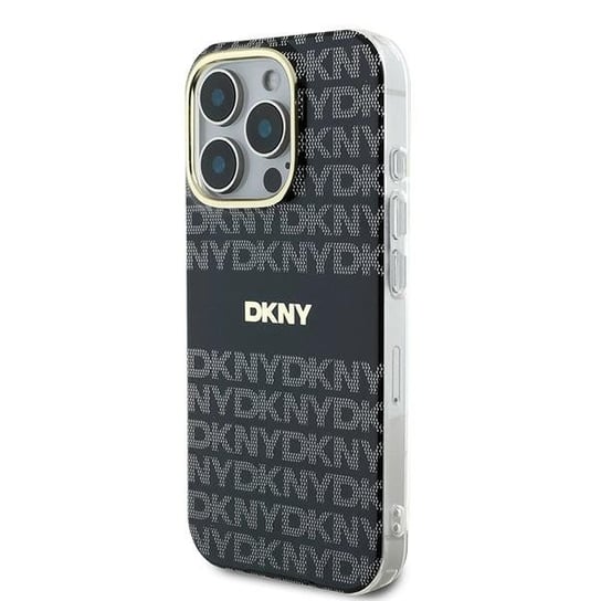 Etui BMW do iPhone 16 Pro Max 6.9" czarny Repeat Texture Pattern With Stripe DKNY