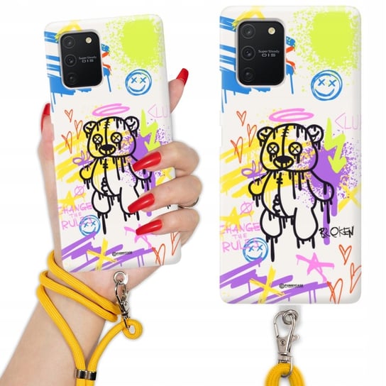 Etui Charms Quick do SAMSUNG A91 Smycz Sznurek Żółty Misie Teddy Mix Wzorów Funnycase