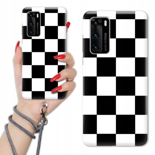 Etui Charms Quick Sznurek do HUAWEI P40 5G Kratka CZARNO-BIAŁA Szachownica Funnycase