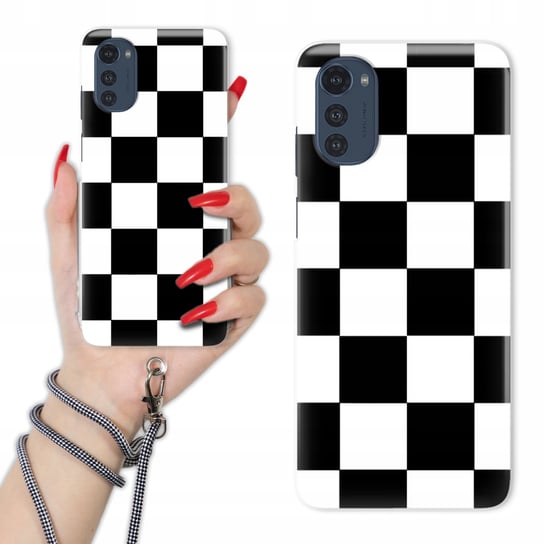 Etui Charms Quick Sznurek do MOTOROLA E32 Kratka CZARNO-BIAŁA Szachownica Funnycase