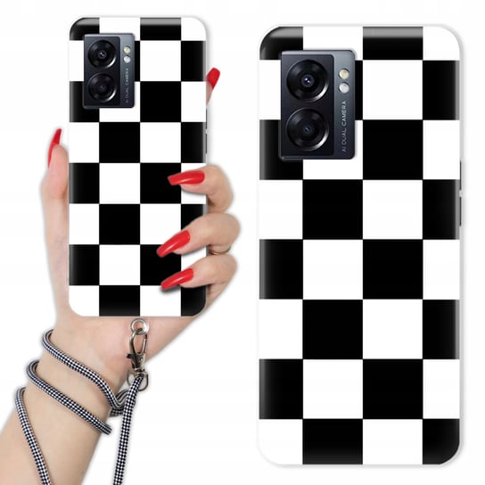 Etui Charms Quick Sznurek do OPPO A77 5G Kratka CZARNO-BIAŁA Szachownica Funnycase