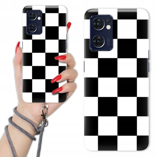 Etui Charms Quick Sznurek do OPPO RENO 7 4G Kratka CZARNO-BIAŁA Szachownica Funnycase