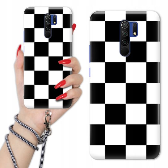 Etui Charms Quick Sznurek do XIAOMI REDMI 9 Kratka CZARNO-BIAŁA Szachownica Funnycase