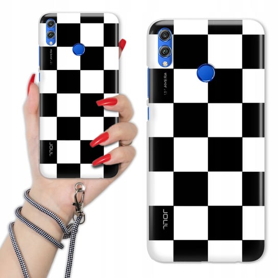 Etui Charms Sznurek do HUAWEI HONOR 8X Kratka B&W CZARNO-BIAŁA Szachownica Funnycase