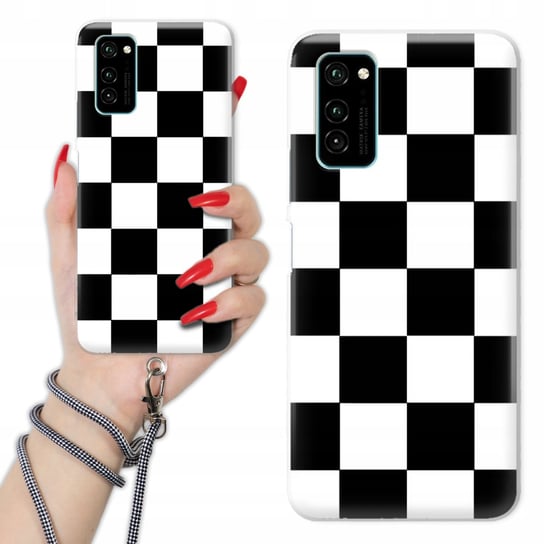 Etui Charms Sznurek do HUAWEI HONOR V30 Kratka B&W CZARNO-BIAŁA Szachownica Funnycase