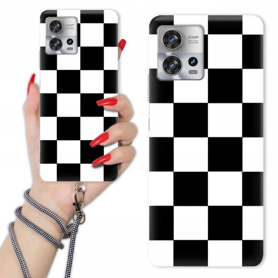 Etui Charms Sznurek do MOTOROLA S30 PRO 5G Kratka CZARNO-BIAŁA Szachownica Funnycase