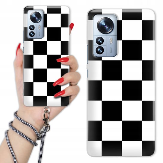 Etui Charms Sznurek do XIAOMI 12 PRO 5G Kratka B&W CZARNO-BIAŁA Szachownica Funnycase