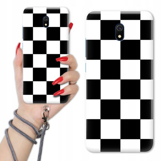 Etui Charms Sznurek do XIAOMI REDMI 8A Kratka B&W CZARNO-BIAŁA Szachownica Funnycase