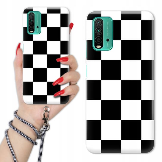 Etui Charms Sznurek do XIAOMI REDMI 9 POWER Kratka CZARNO-BIAŁA Szachownica Funnycase