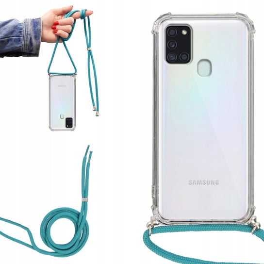 Etui CROSSBODY do SAMSUNG A21s Turkusowy Sznurek Funnycase