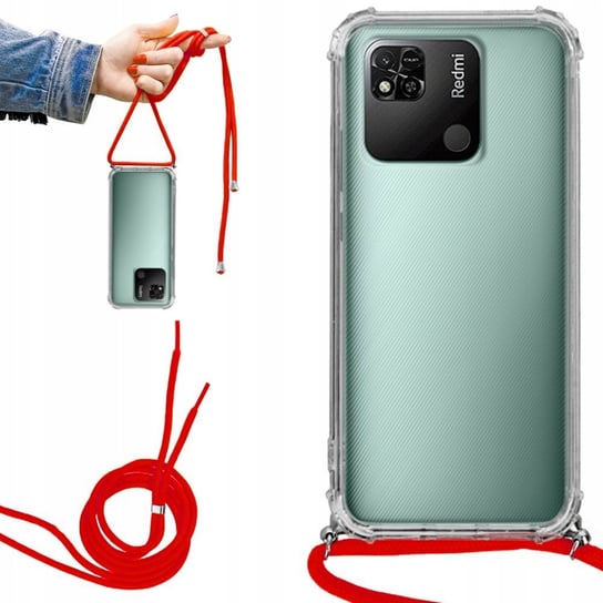 Etui Crossbody do XIAOMI REDMI 10A Obudowa Ochronna ze Sznurkiem CZERWONYM Funnycase