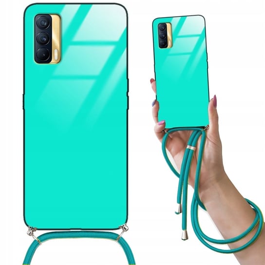 Etui CROSSGLAM TURKUSOWY do REALME V15 Obudowa Glass Szklana ze Sznurkiem Funnycase