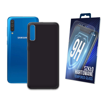 ETUI CZARNE MATOWE DO SAMSUNG GALAXY A50 MATT CASE OBUDOWA + SZKŁO 9H MARTECH