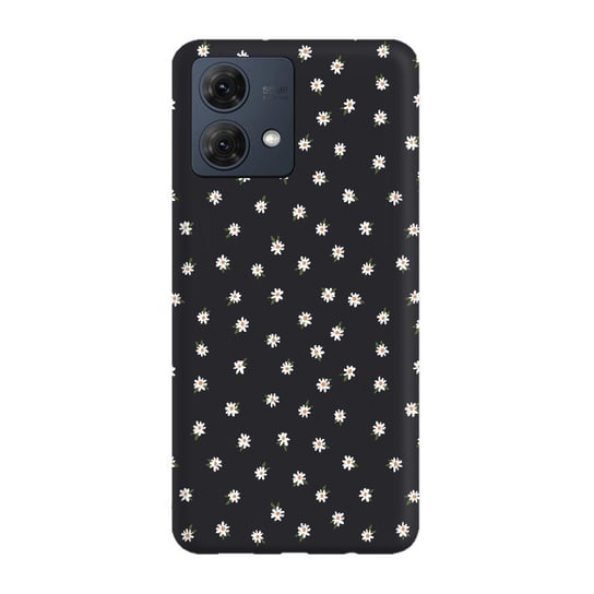 Etui czarne matowe z nadrukiem Motorola Moto G84 5G Stokrotki mini białe PieceofCase