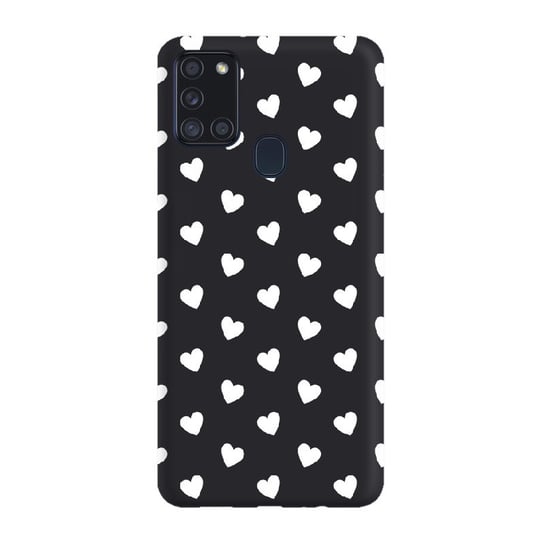 Etui czarne matowe z nadrukiem Samsung Galaxy A21S Serduszka białe PieceofCase