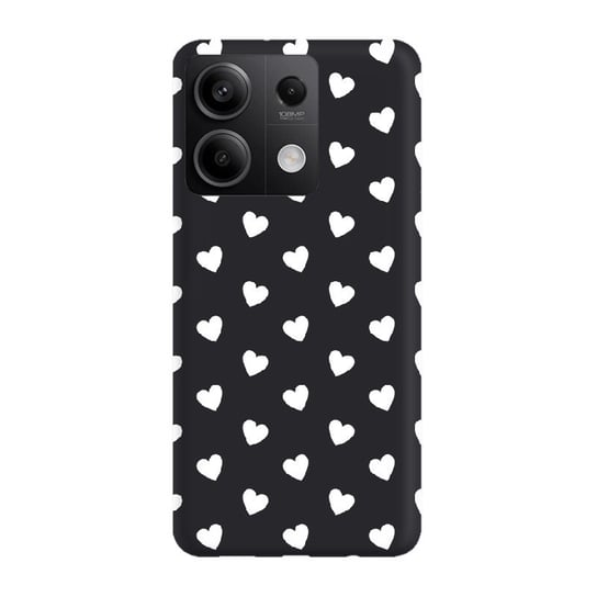 Etui czarne matowe z nadrukiem Xiaomi Redmi Note 13 Pro 4G Serduszka białe PieceofCase