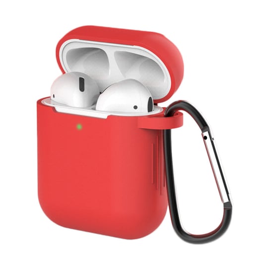 Etui do AirPods 2 / AirPods 1 silikonowy miękki pokrowiec na słuchawki + brelok karabińczyk zawieszka czerwony (case D) Hurtel