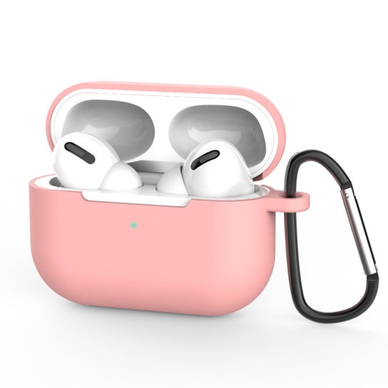 Etui do AirPods Pro silikonowy miękki pokrowiec na słuchawki + brelok karabińczyk zawieszka różowy (case D) Hurtel