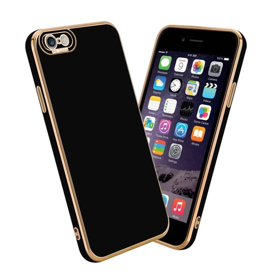 Etui Do Apple iPhone 6 / 6S Porkowiec w Glossy Czarny - Różowe Złoto Ochrona kamery Obudowa Case Cover TPU Cadorabo Cadorabo