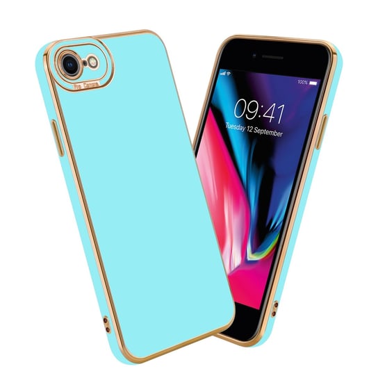 Etui Do Apple iPhone 7 / 7S / 8 / SE 2020 Porkowiec w Glossy Turkusowy - Różowe Złoto Ochrona kamery Obudowa Case Cover TPU Cadorabo Cadorabo