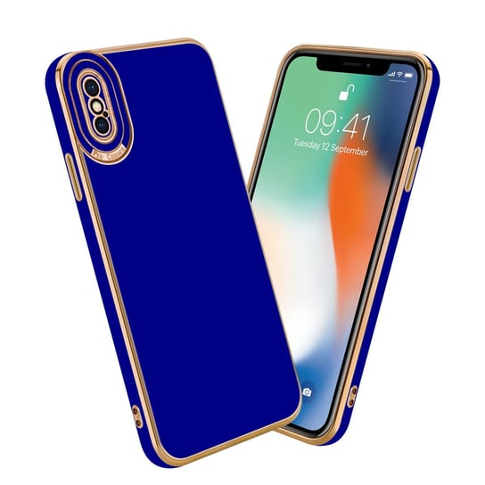 Etui Do Apple iPhone X / XS Porkowiec w Glossy Niebieski - Różowe Złoto Ochrona kamery Obudowa Case Cover TPU Cadorabo Cadorabo