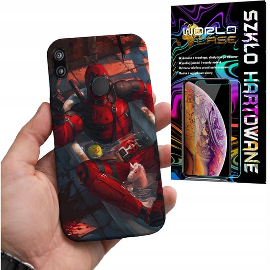 ETUI DO HUAWEI P SMART 2019 - Deadpool MARVEL FILMOWE WZORY +SZKŁO WORLD CASE