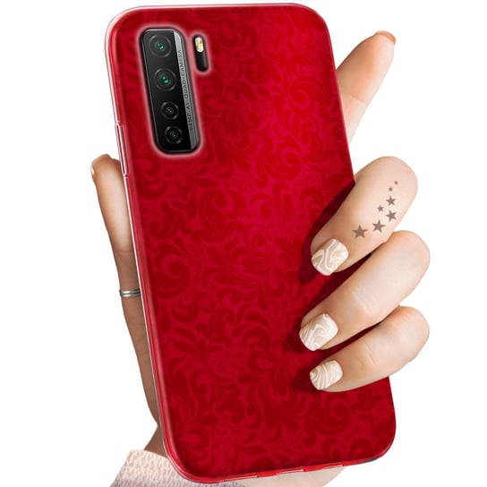 Etui Do Huawei P40 Lite 5G Wzory Czerwone Serca Róże Obudowa Pokrowiec Case Huawei