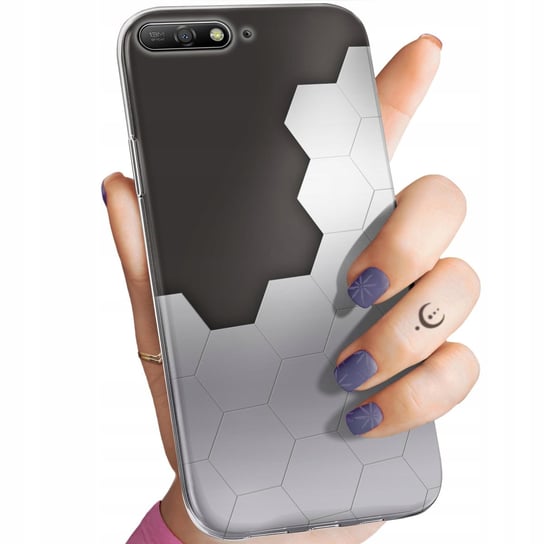 Etui Do Huawei Y6 2018 Wzory Szare Metallic Grey Obudowa Pokrowiec Case Huawei