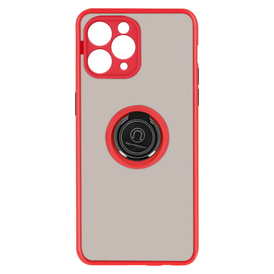 Etui do IPhone 11 Pro Bi-materiał Metal Ring Support - czerwone Avizar