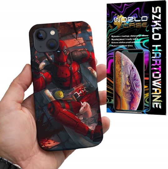 ETUI DO IPHONE 13 - Deadpool MARVEL FILMOWE WZORY +SZKŁO HARTOWANE WORLD CASE