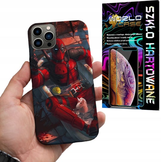 ETUI DO IPHONE 13 PRO - Deadpool MARVEL FILMOWE WZORY +SZKŁO HARTOWANE WORLD CASE