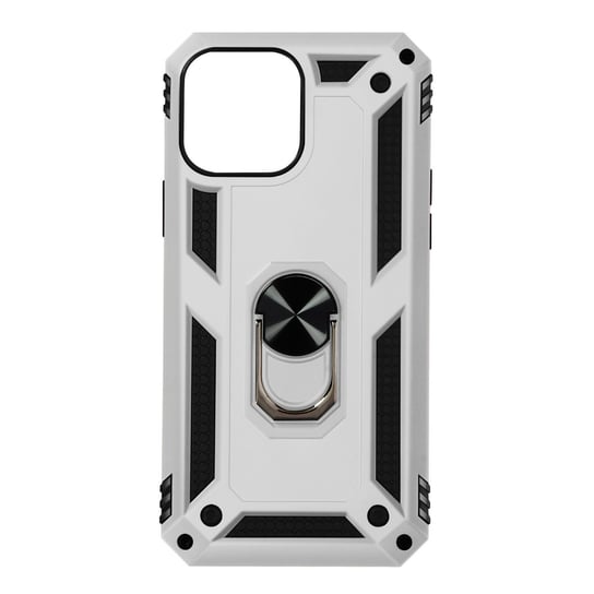 Etui do iPhone 13 Pro Max Antywstrząsowe Bi-materiał Ring Video Holder - srebrny Avizar
