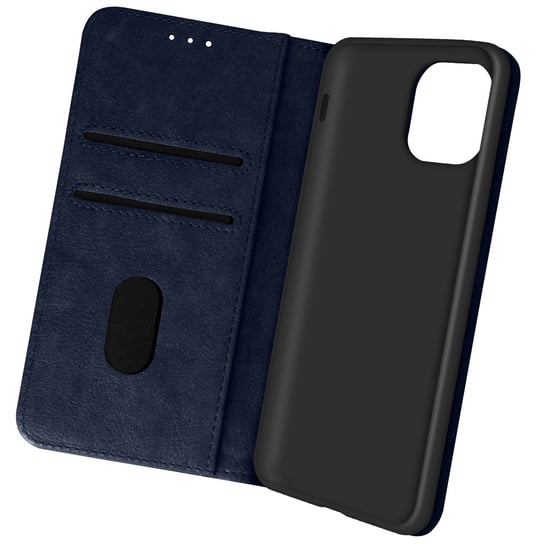 Etui do iPhone 13 Pro Max z klapką, funkcją portfela i podstawką wideo - niebieskie Avizar