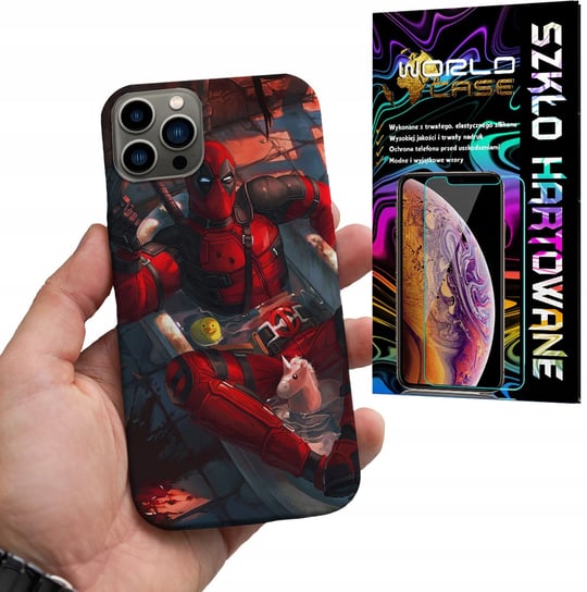 ETUI DO IPHONE 14 PRO MAX - Deadpool MARVEL FILMOWE WZORY +SZKŁO HARTOWANE WORLD CASE