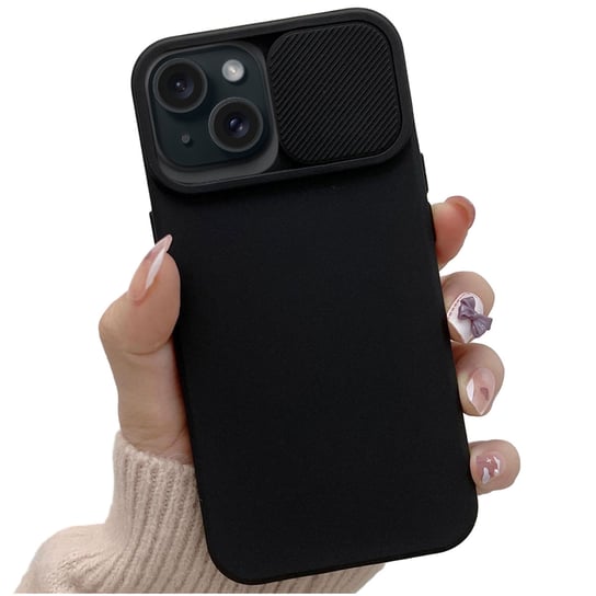 Etui do iPhone 15 Plus Slide Case z osłoną na obiektyw aparat obudowa matowe czarne Alogy Soft Matt Alogy