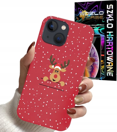 ETUI DO IPHONE 15 PLUS - ŚWIĄTECZNE WZORY RENIFER MIKOŁAJ + SZKŁO WORLD CASE