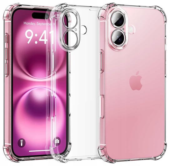 Etui do iPhone 16 ANTI-SHOCK CLEAR CASE + Szkło OCHRONNE 9H Krainagsm