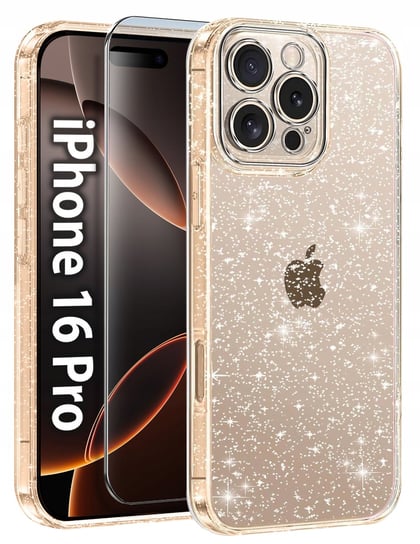 Etui do iPhone 16 Pro SILIKONOWE BROKAT clear CASE + SZKŁO OCHRONNE 9H Krainagsm