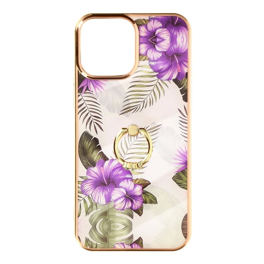 Etui do iPhone'a 12 Mini, bi-materiał, wsparcie pierścienia w fioletowe kwiaty Avizar