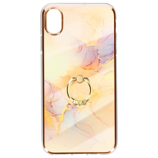 Etui do iPhone'a XR z dwóch materiałów, pierścienie wspierające, marmurkowe wykończenie w kolorze różowego złota Avizar