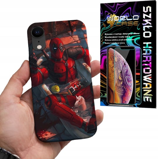ETUI DO IPHONE XR - Deadpool MARVEL FILMOWE WZORY +SZKŁO HARTOWANE WORLD CASE